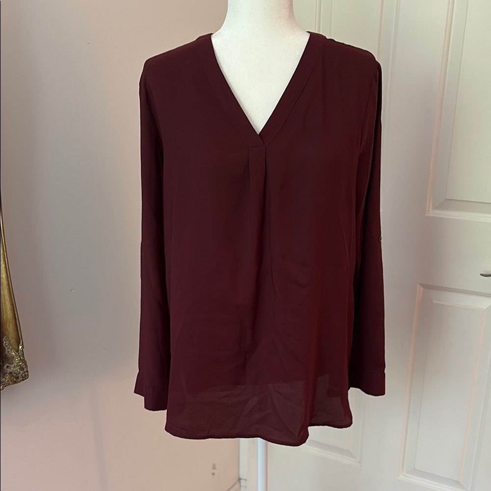 Ann Taylor Burgundy V-Neck Blouse